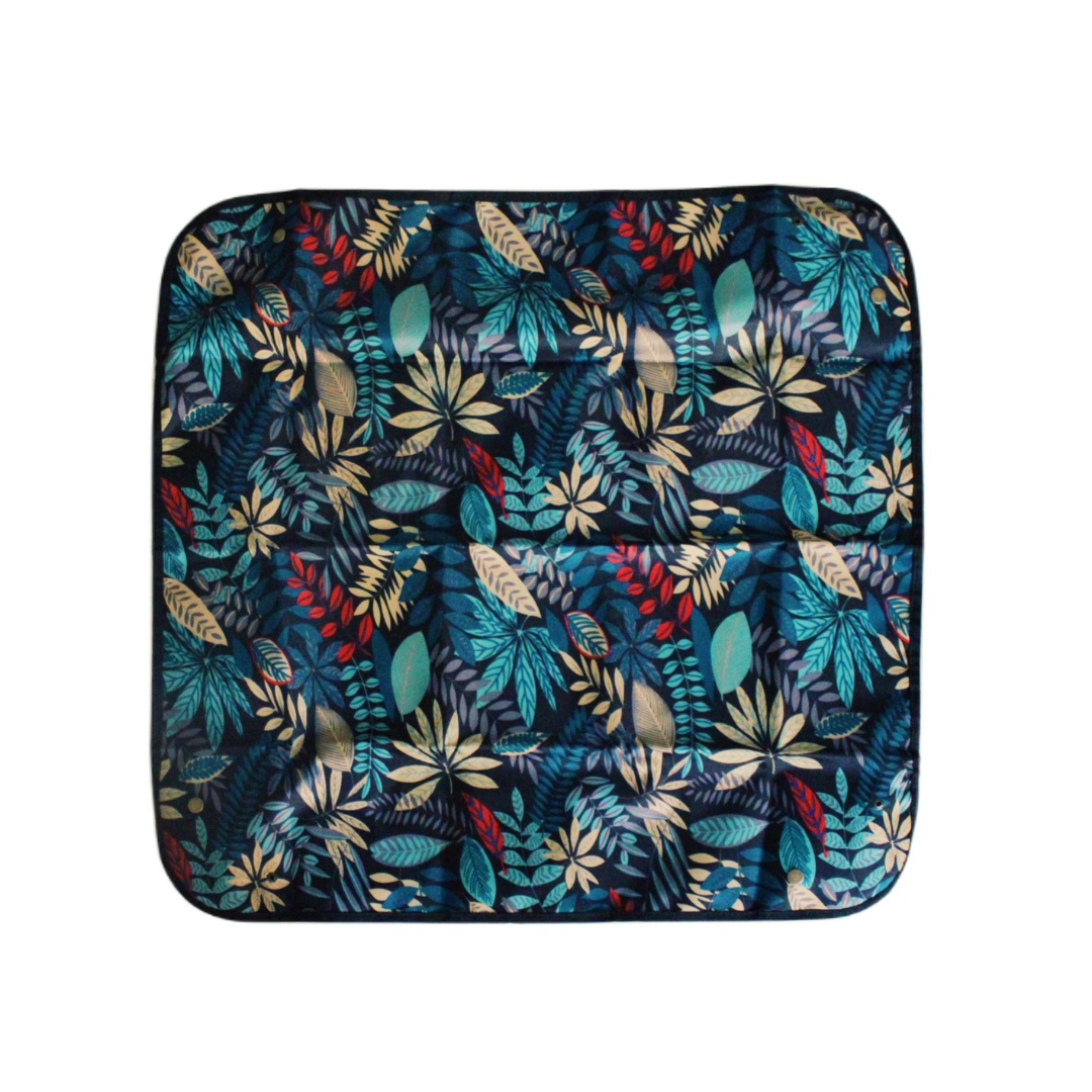 back of repotting mat, floral design 